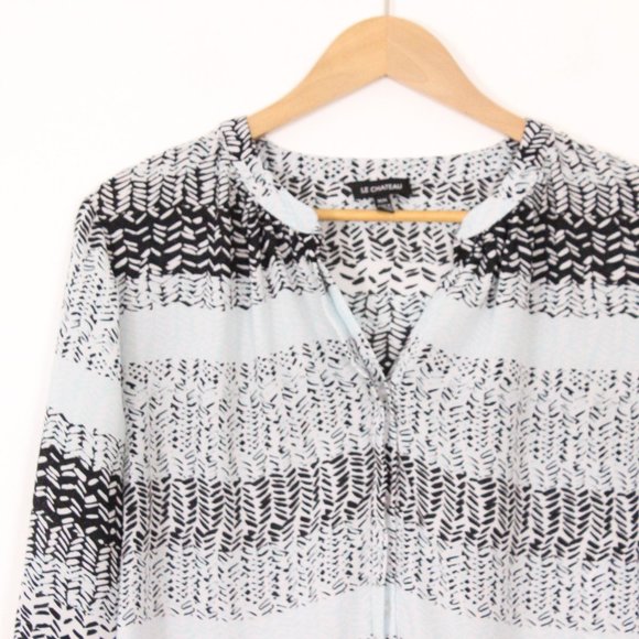 *Le Chateau Button Up Blue Printed Blouse - Picture 3 of 6